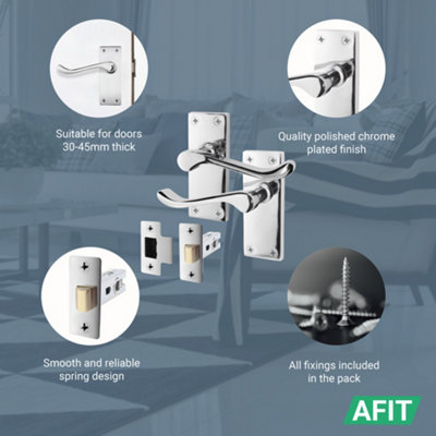 AFIT Polished Chrome Traditional Victorian Scroll Door Handle Set - Pack 4 - Internal Door Handles & Latch (64mm)