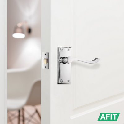 AFIT Polished Chrome Traditional Victorian Scroll Door Handle Set - Pack 4 - Internal Door Handles & Latch (64mm)