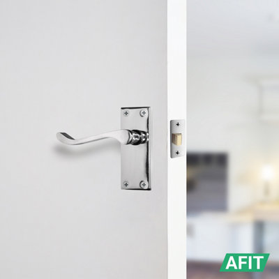 AFIT Polished Chrome Traditional Victorian Scroll Door Handle Set - Pack 4 - Internal Door Handles & Latch (64mm)