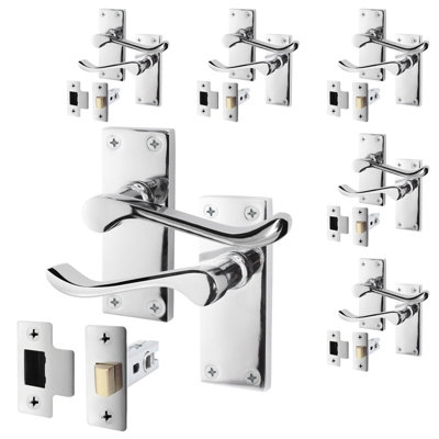 AFIT Polished Chrome Traditional Victorian Scroll Door Handle Set - Pack 6 - Internal Door Handles & Latch (64mm)