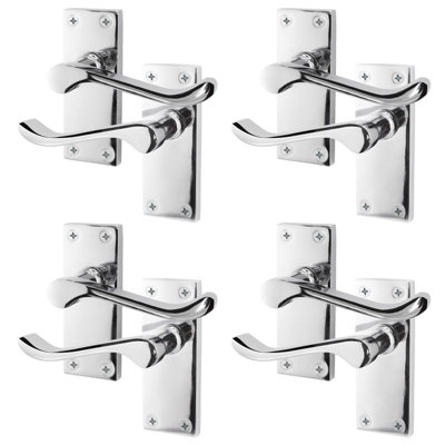 AFIT Polished Chrome Traditional Victorian Scroll Internal Door Handles on Backplate - Pack 4 - Lever Latch