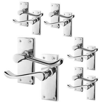 AFIT Polished Chrome Traditional Victorian Scroll Internal Door Handles on Backplate - Pack 5 - Lever Latch