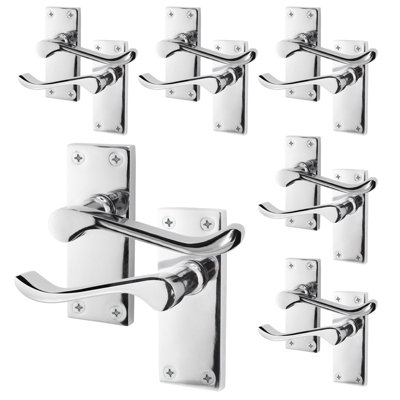 AFIT Polished Chrome Traditional Victorian Scroll Internal Door Handles on Backplate - Pack 6 - Lever Latch