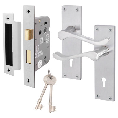 AFIT Polished Chrome Victorian Scroll Door Handle Key Lock Set - 1 Pair of Internal Handles with Sash Lock (66mm) & Keys