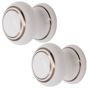 AFIT Porcelain Cabinet Cupboard Knob - 32mm - White & Gold Line - Pack of 2
