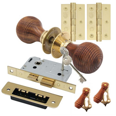 AFIT Rosewood Beehive Reeded Door Knob Set - 3 Lever Lock