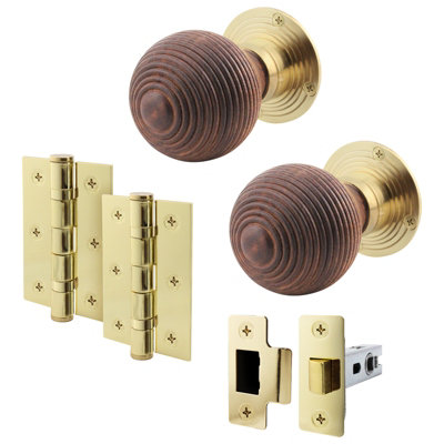 AFIT Rosewood Door Knob Set  - 1 Pair of Mortice Knobs (55mm), Latch (76mm) & Hinges (76mm) for Internal Doors