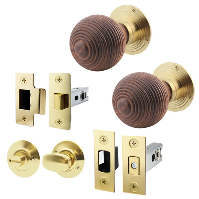 AFIT Rosewood Door Knob Set  - 1 Pair of Mortice Knobs (55mm), Latch & Deadbolt Kit (76mm) & Turn & Release for Internal Doors