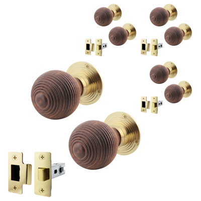 AFIT Rosewood Door Knob Set  - 4 Pairs of Mortice Knobs (55mm) & Latch (76mm) for Internal Doors