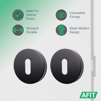 AFIT Round Keyhole Cover Escutcheon Set - Pack of 2, Matt Black Keyhole Escutcheon Universal Black Door Key Cap Covers