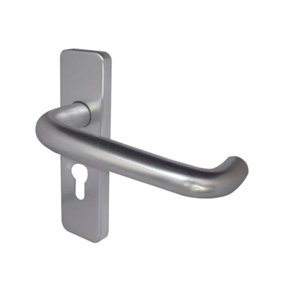 AFIT Satin Aluminium 19mm Return To Door Lever Door Handle Euro Lock Set 153mm