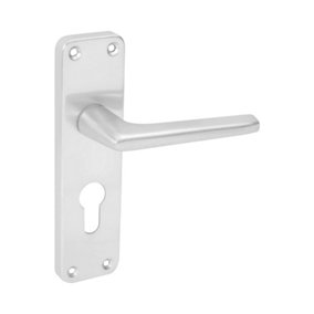 AFIT Satin Aluminium Contract Lever Euro Lock Door Handle 48.5mm c/c Set 154 x 41mm