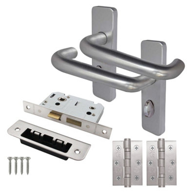 AFIT Satin Aluminium Return To Door Lever Door Handle Kit - Bathroom 153mm