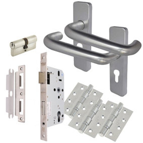 AFIT Satin Aluminium Return To Door Lever Door Handle Kit - Euro Cylinder Lock Kit 153mm