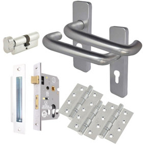 AFIT Satin Aluminium Return To Door Lever Door Handle Kit - Euro Cylinder & Turn Lock Kit 153mm
