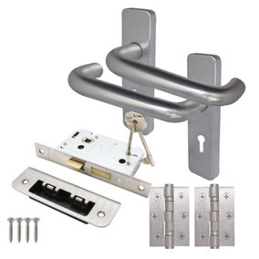 AFIT Satin Aluminium Return To Door Lever Door Handle Kit - Lock 153mm