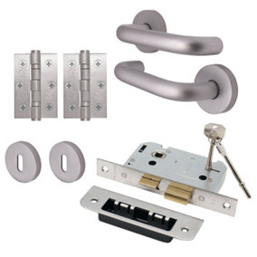 AFIT Satin Aluminium Return To Door Lever on Rose Door Handle Kit - 3 Lever Lock