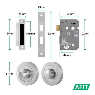AFIT Satin Bathroom Door Handle Round Rose Set, 1 Pair of Internal