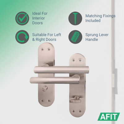 AFIT Satin Bathroom Door Handle Set - 2 Pairs Internal T-Bar Handles on Backplate with Hinges (76mm) & Locks (64mm) - Olvera Range