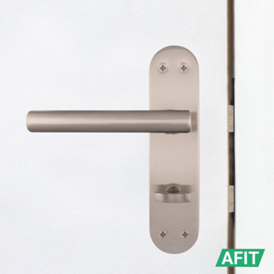 AFIT Satin Bathroom Door Handle Set - 2 Pairs Internal T-Bar Handles on Backplate with Hinges (76mm) & Locks (64mm) - Olvera Range