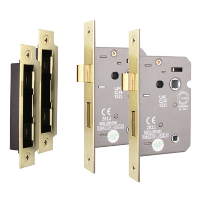 AFIT Satin Brass Bathroom Lock - Fire Rated & CE Approved Mortice Door Lock 80mm / 3 Inch - Pack of 2