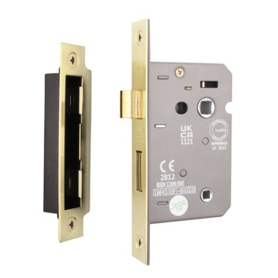 AFIT Satin Brass Bathroom Lock - Fire Rated & CE Approved Mortice Door Lock 80mm / 3 Inch