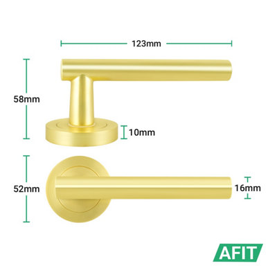 AFIT Satin Brass Door Handles Round Rose with Latch, 4 Pairs of Internal Lever Handles, Latch 64mm - Olvera