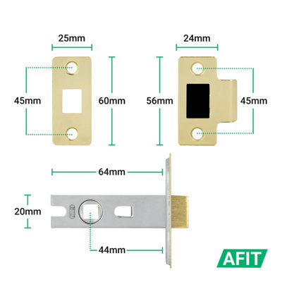 AFIT Satin Brass Door Handles Round Rose with Latch, 4 Pairs of Internal Lever Handles, Latch 64mm - Olvera