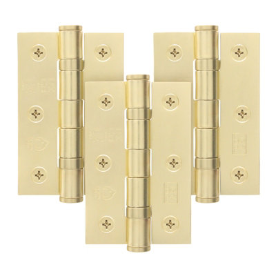 AFIT Satin Brass Door Hinges - 3 Inch / 76mm  Internal Fire Door Hinges - 1.5 Pairs