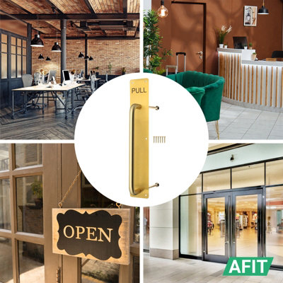 AFIT Satin Brass Pull Handle on Plate Engraved PULL 425 x 75mm Satin Brass