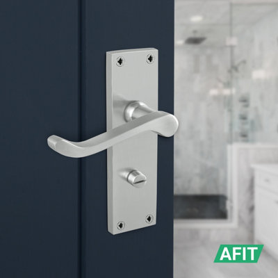AFIT Satin Chrome Bathroom Scroll Door Handle Set with WC Lock and ...