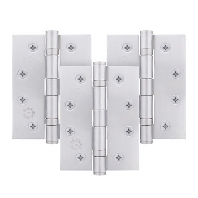 AFIT Satin Chrome Door Hinges - 4 Inch / 102mm  Internal Fire Door Hinges - 1.5 Pairs