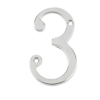 AFIT Satin Chrome Door Number - Numeral 3 - Screw Fix 75mm