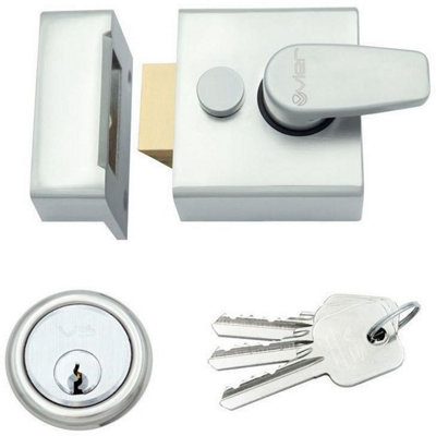 AFIT Satin Chrome Nightlatch Front Door Lock 3 Keys - 40mm Key Centre 62x70x27mm Case