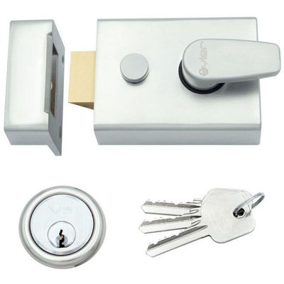 AFIT Satin Chrome Nightlatch Front Door Lock 3 Keys - 60mm Key Centre 92x70x27mm Case