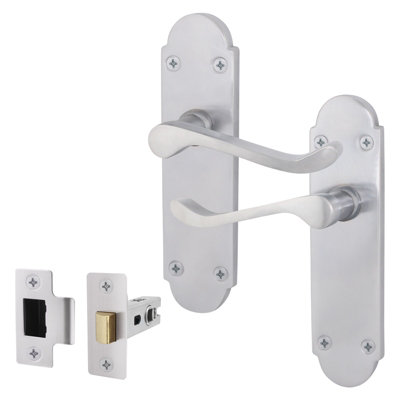 AFIT Satin Chrome Shaped Victorian Scroll Door Handle Set - Internal Door Handles & Latch ( 64mm)