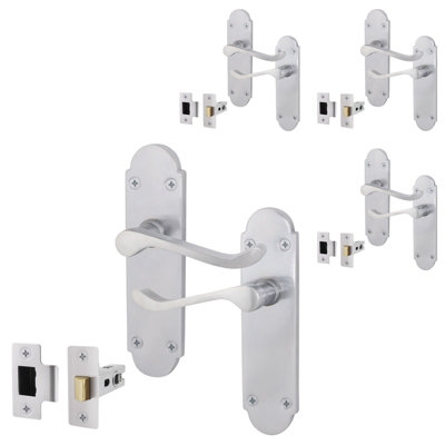 AFIT Satin Chrome Shaped Victorian Scroll Door Handle Set - Pack 4 - Internal Door Handles & Latch ( 64mm)