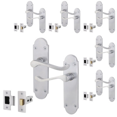 AFIT Satin Chrome Shaped Victorian Scroll Door Handle Set - Pack 6 - Internal Door Handles & Latch ( 64mm)