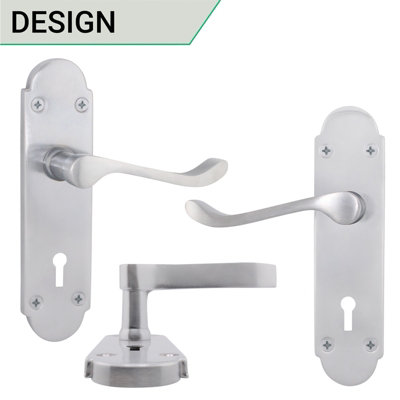 AFIT Satin Chrome Shaped Victorian Scroll Internal Door Handles for Lock - Keyhole