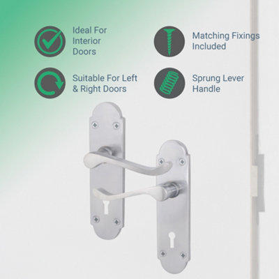 AFIT Satin Chrome Shaped Victorian Scroll Internal Door Handles for Lock - Keyhole
