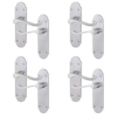 AFIT Satin Chrome Shaped Victorian Scroll Internal Door Handles on Backplate - Pack 4 - Lever Latch