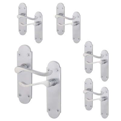 AFIT Satin Chrome Shaped Victorian Scroll Internal Door Handles on Backplate - Pack 5 - Lever Latch