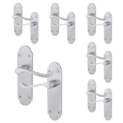AFIT Satin Chrome Shaped Victorian Scroll Internal Door Handles on Backplate - Pack 6 - Lever Latch