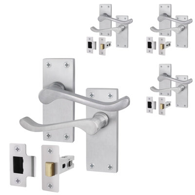 AFIT Satin Chrome Traditional Victorian Scroll Door Handle Set - Pack 4 - Internal Door Handles & Latch (64mm)
