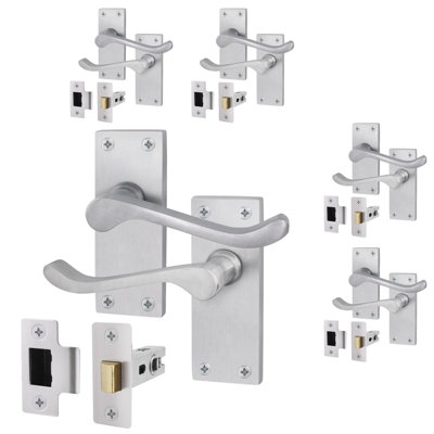 AFIT Satin Chrome Traditional Victorian Scroll Door Handle Set - Pack 5 - Internal Door Handles & Latch (64mm)