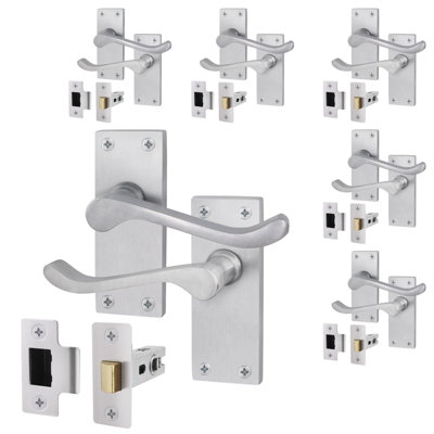 AFIT Satin Chrome Traditional Victorian Scroll Door Handle Set - Pack 6 - Internal Door Handles & Latch (64mm)