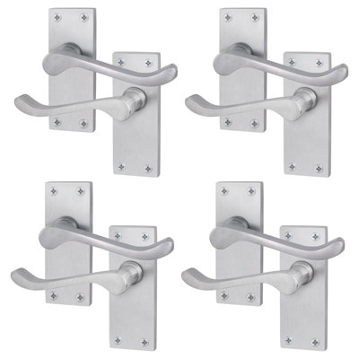 AFIT Satin Chrome Traditional Victorian Scroll Internal Door Handles on Backplate - Pack 4 - Lever Latch
