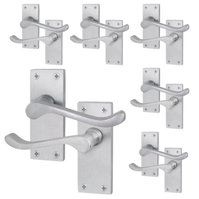 AFIT Satin Chrome Traditional Victorian Scroll Internal Door Handles on Backplate - Pack 6 - Lever Latch
