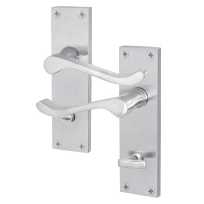 AFIT Satin Chrome Victorian Scroll Bathroom Door Handles - 1 Pair of Internal Lever Handles on Backplate