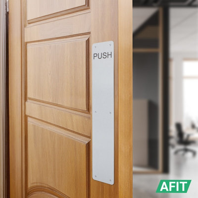 AFIT Satin Door Finger Plate, 425 x 75mm Engraved PUSH with Radius ...